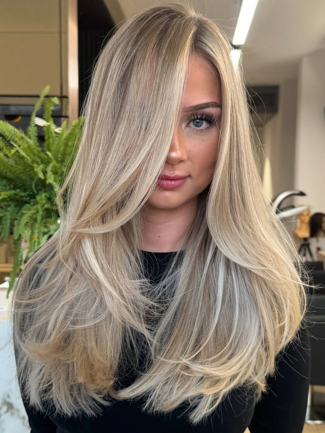 beige blond hair color Layered Pearl Beige Blonde