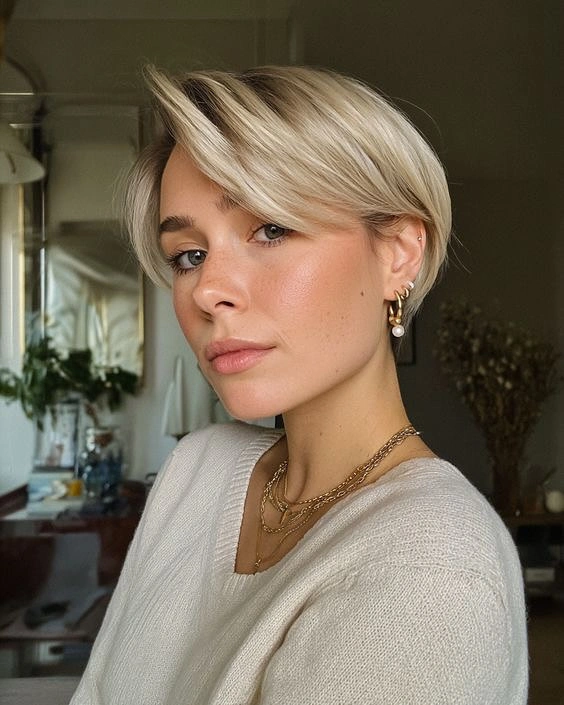 bixie haircut Elegant Side Swept Blonde Bixie