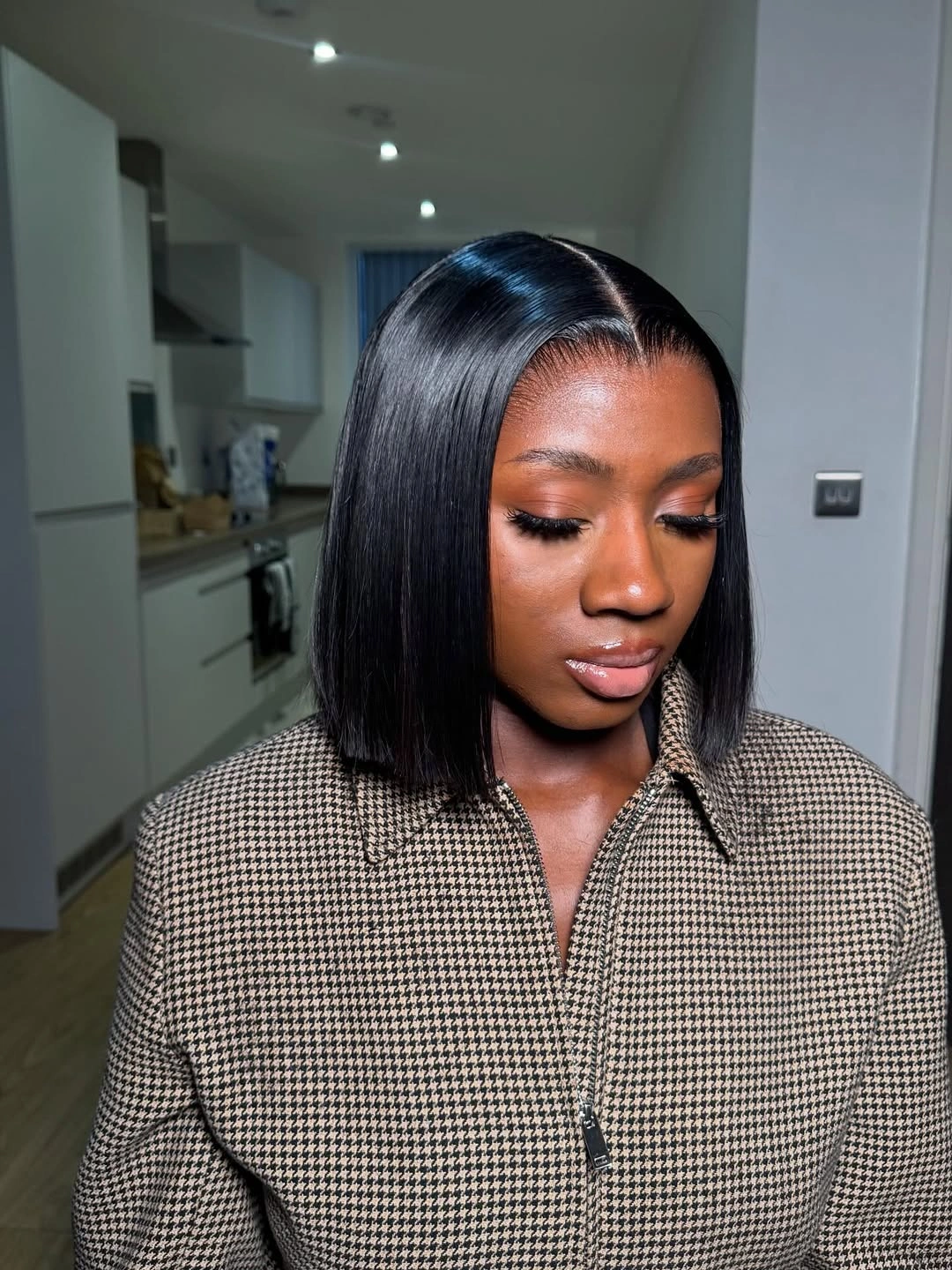 bob hairstyles for black women Sharp Center Part Classic Bob