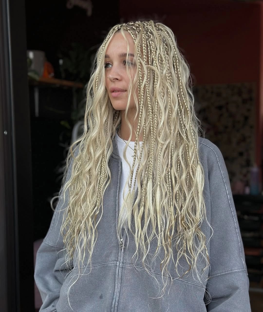 bora bora braids hairstyle Soft Knotless Waves With Delicate Accent Braids