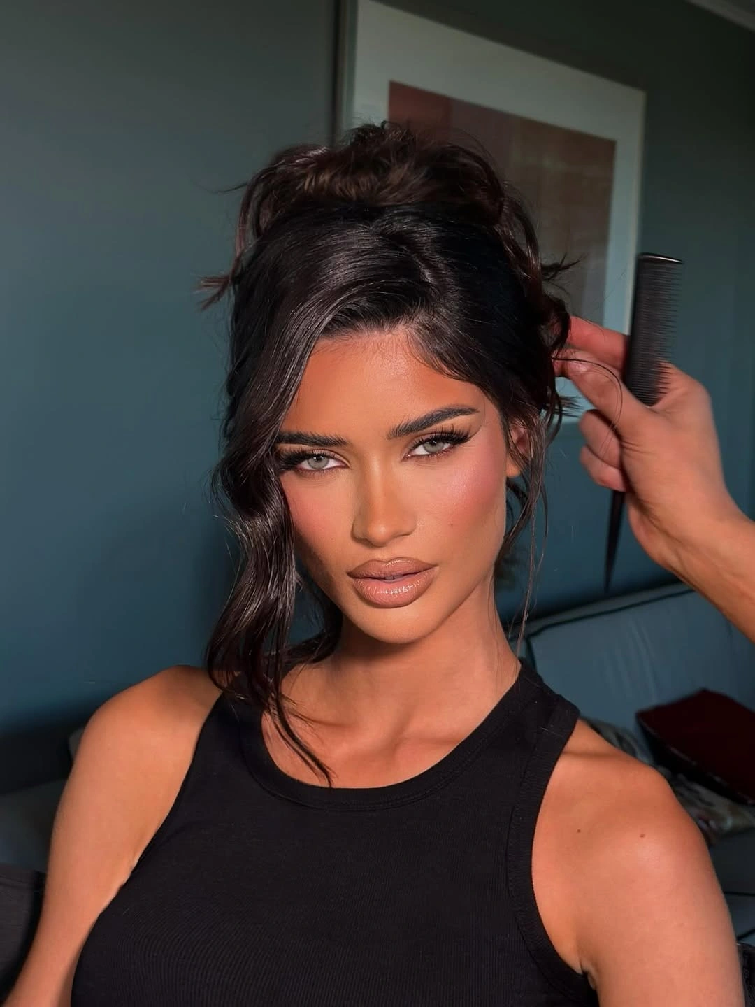 bridesmaid hairstyling Soft Brunette Updo With Face Framing Strands
