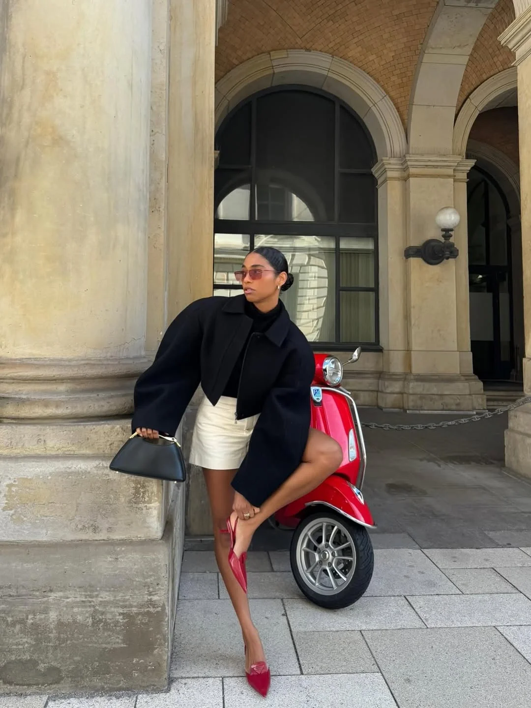 brunch outfit fall 2026 Sharp Black Layers With a Pop of Confident Color