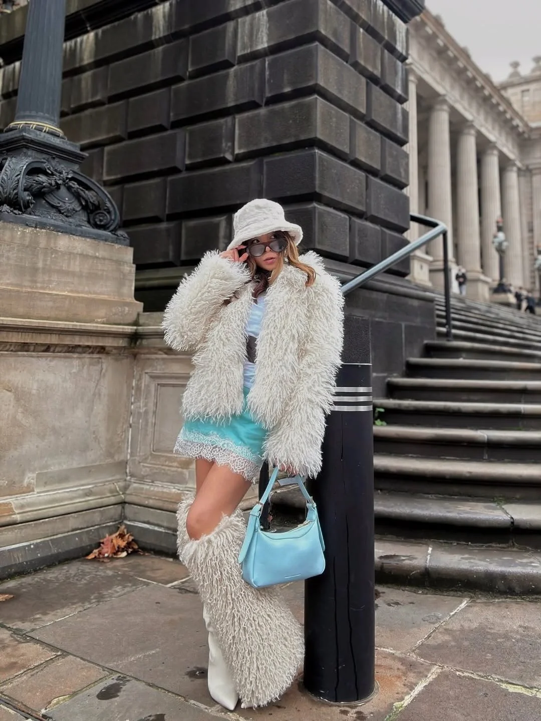 brunch outfit fall 2026 Soft Faux Fur and Pastel Accents Create a Fashion Week Mood