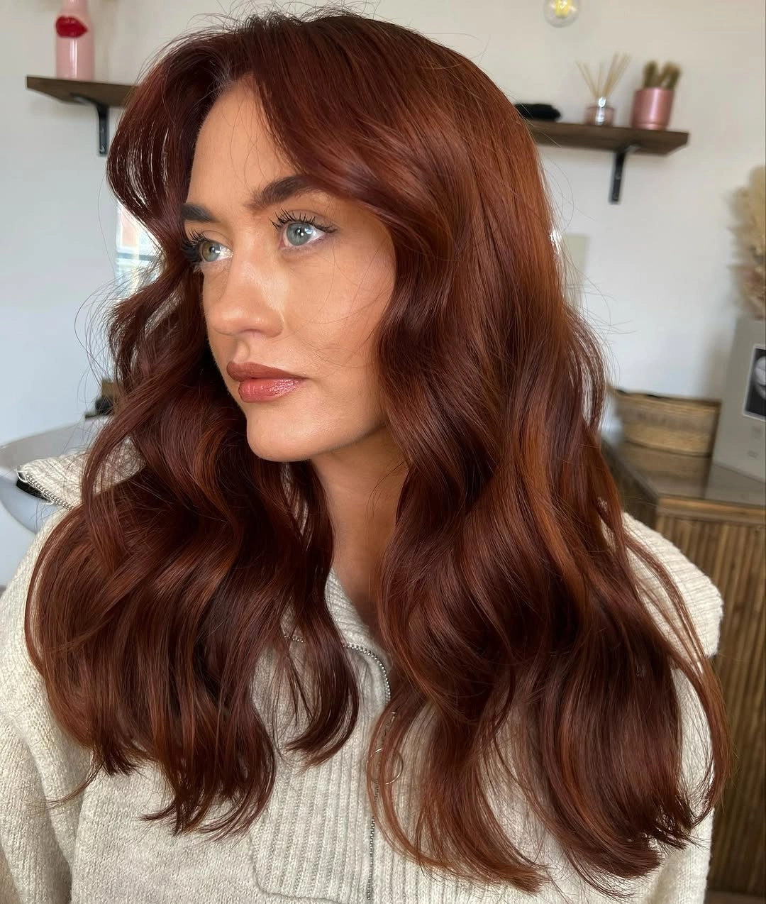 chestnut brown hair color Warm Auburn Chestnut Waves