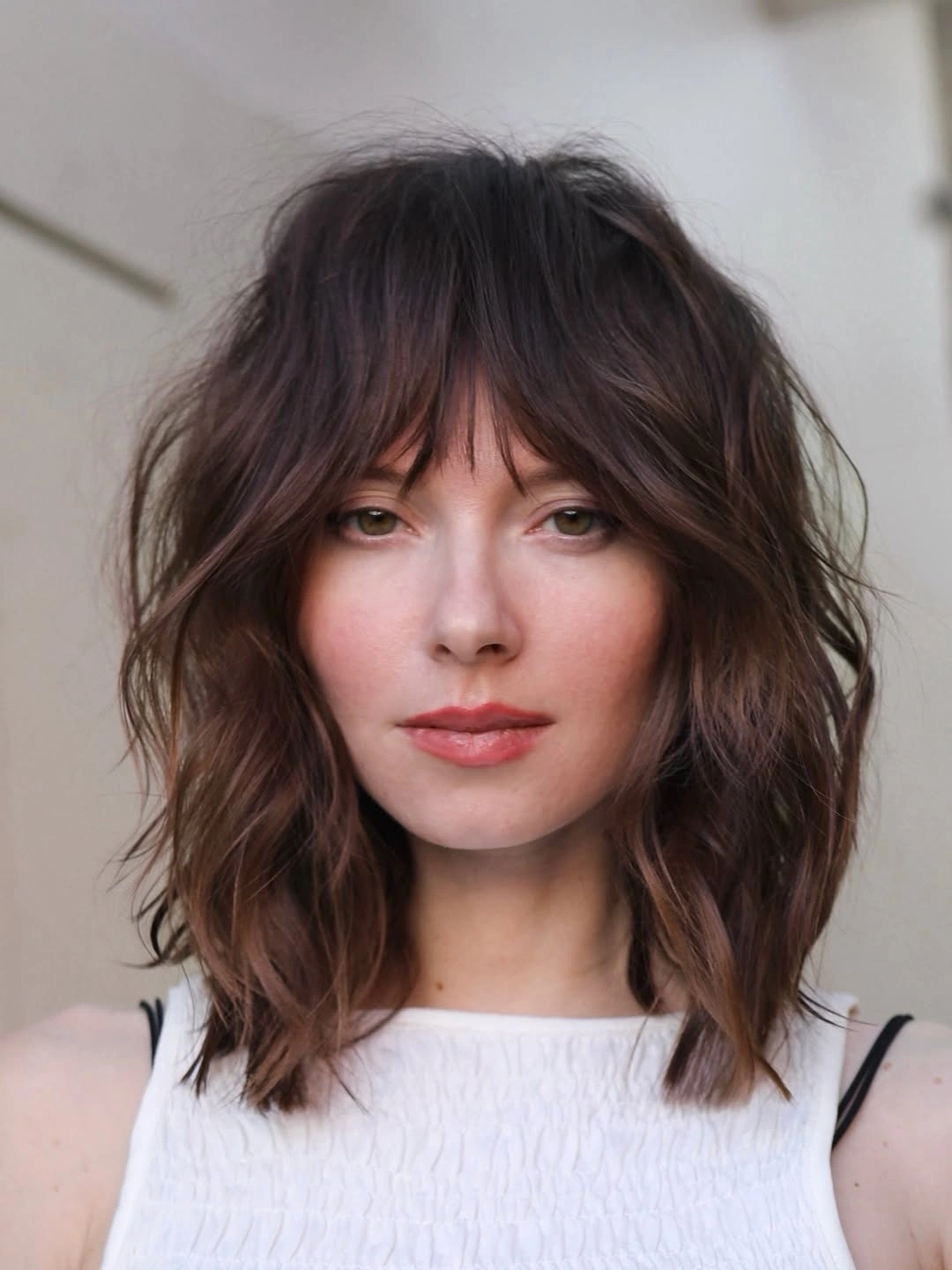 choppy medium layered hair Airy Wavy Bob With Wispy Fringe