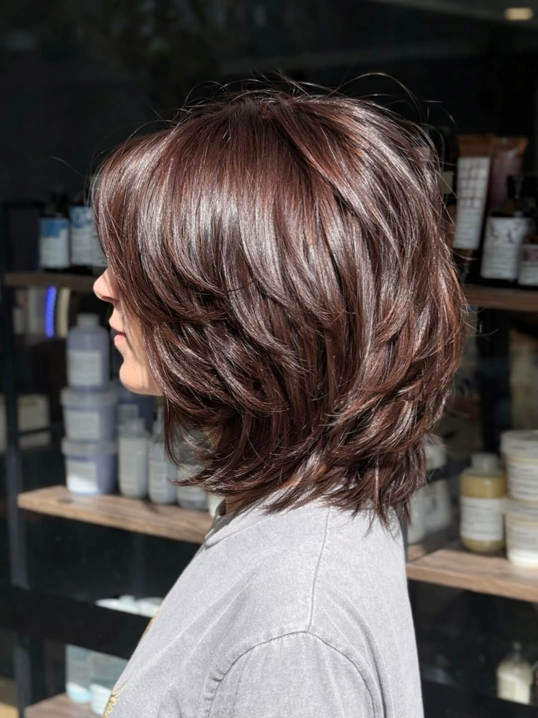 choppy medium layered hair Rich Brunette Layered Bob With Soft Movement