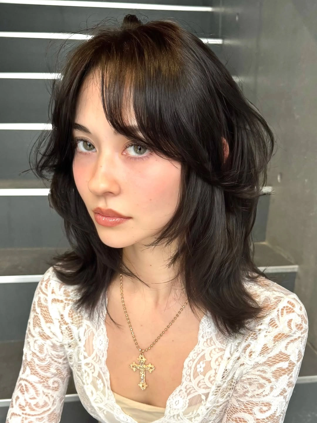 choppy medium layered hair Soft Butterfly Layers With Airy Curtain Fringe