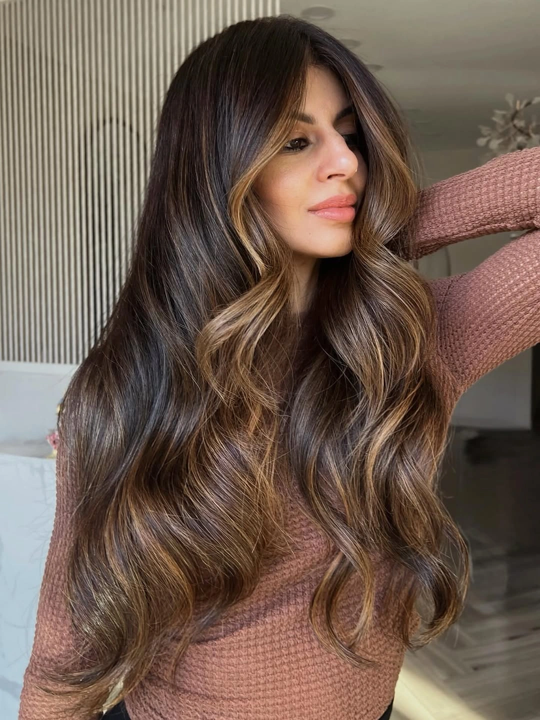 dimensional brunette hair color Caramel Face-Framing Ribbons For Effortless Warmth