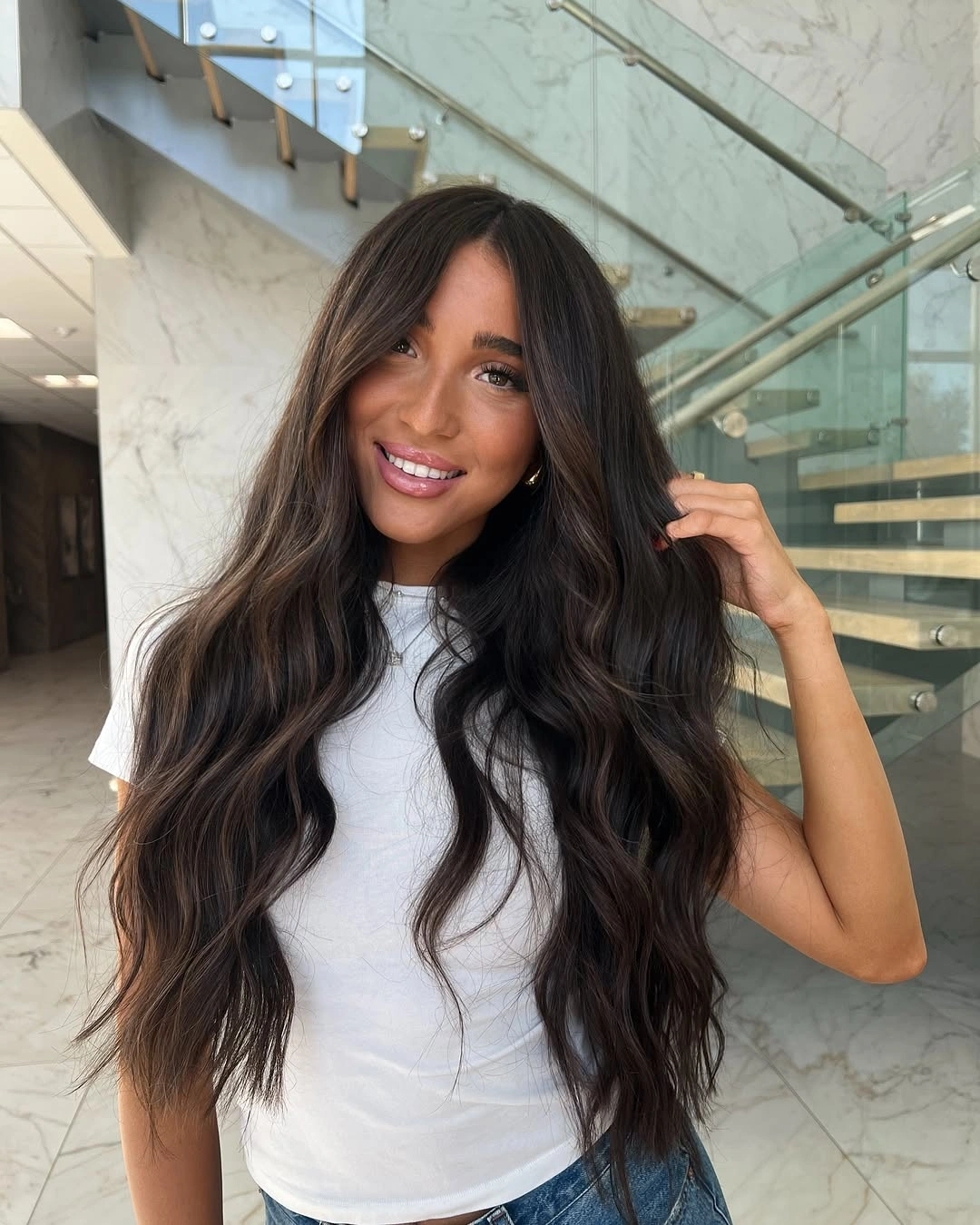 dimensional brunette hair color Deep Espresso Waves With Soft Dimension