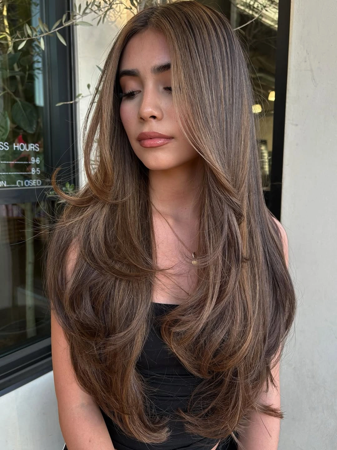 dimensional brunette hair color Cool Mushroom Brunette With Silky Layers