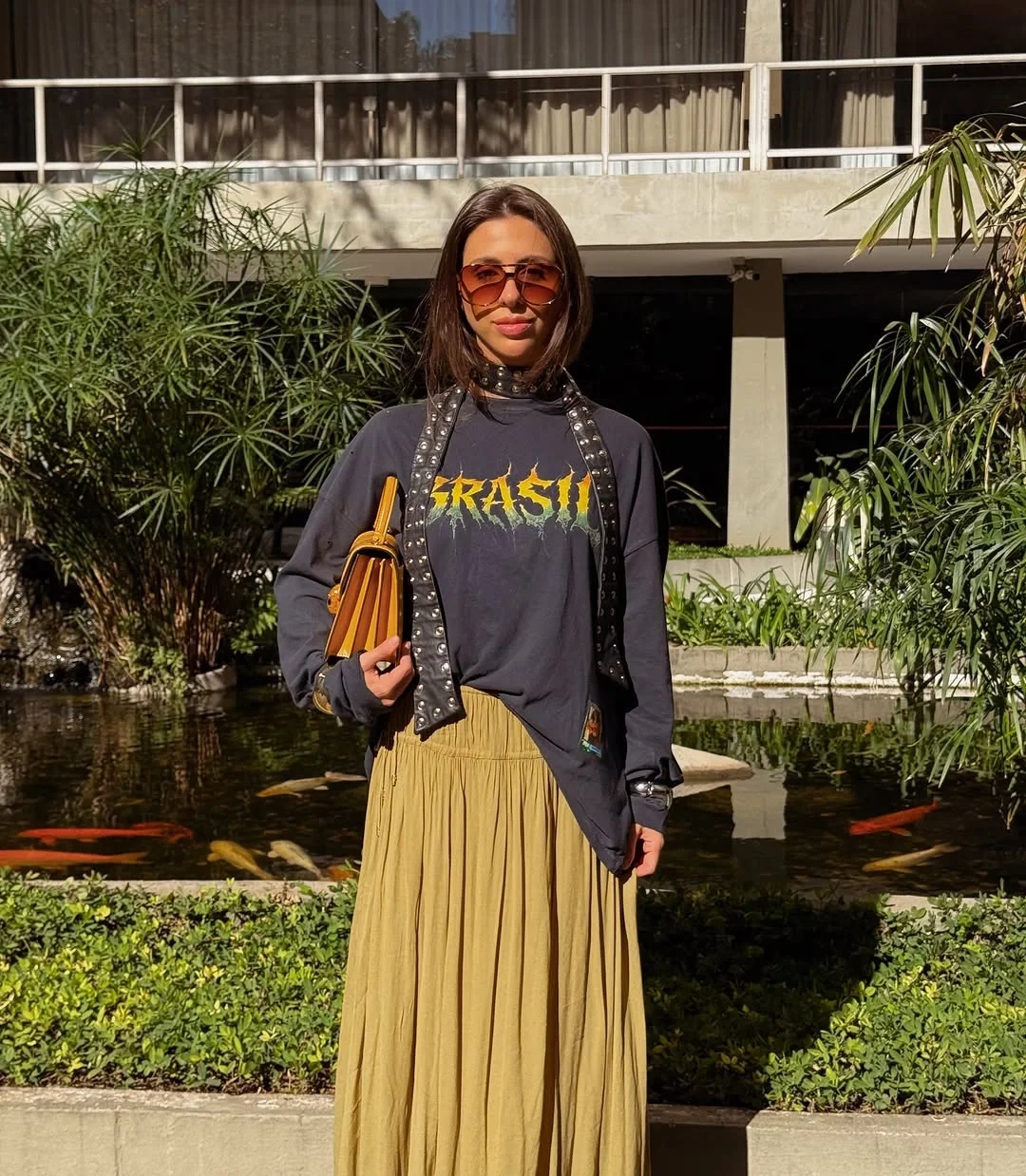 easy fall outfits 2026 Graphic Sweatshirt With Flowing Skirt Contrast