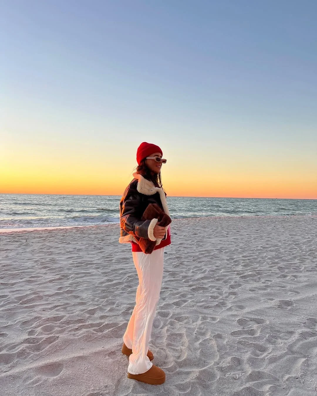 easy fall outfits 2026 Cozy Coastal Layers with a Pop of Red