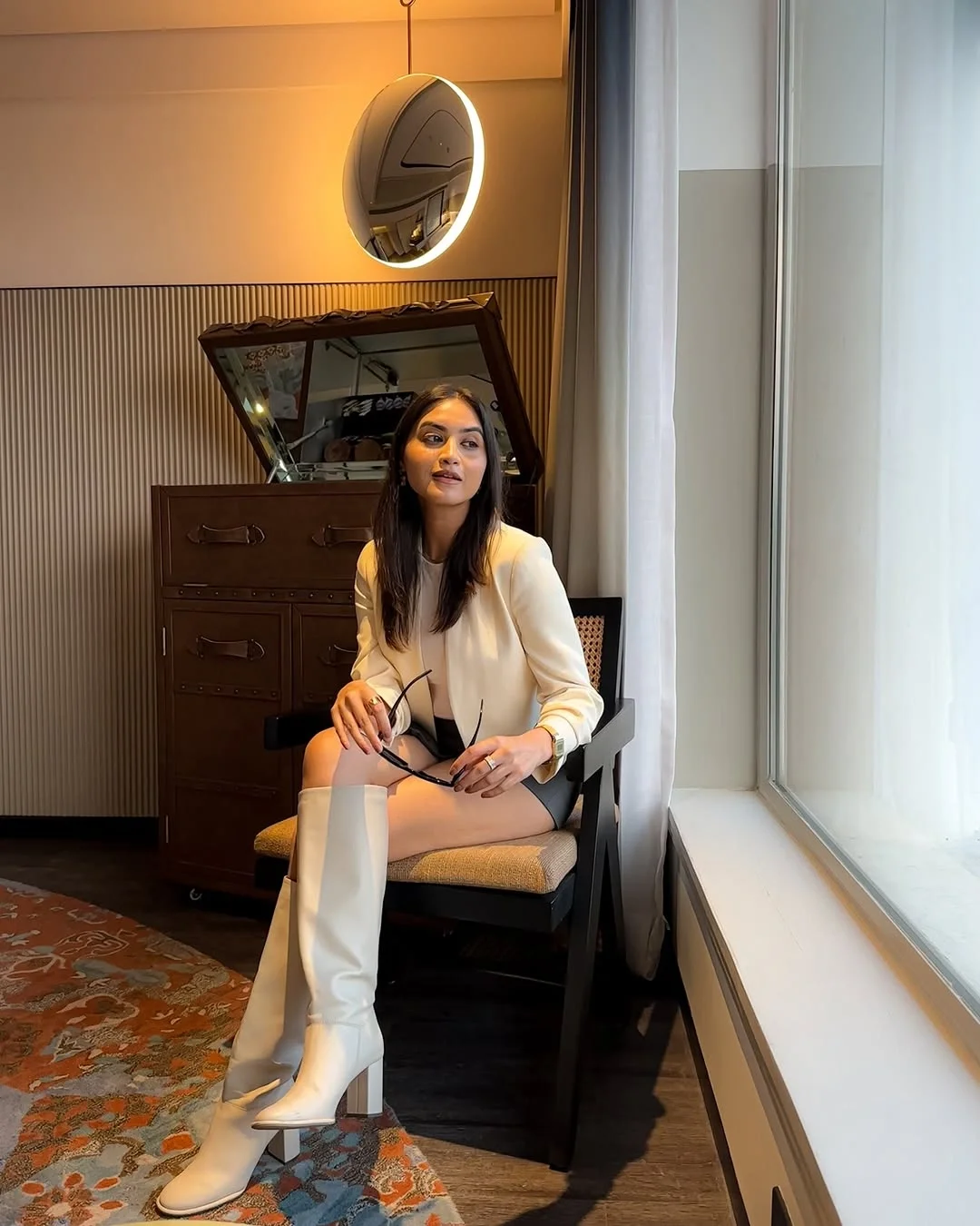 easy fall outfits 2026 Elegant Monochrome with Statement White Boots