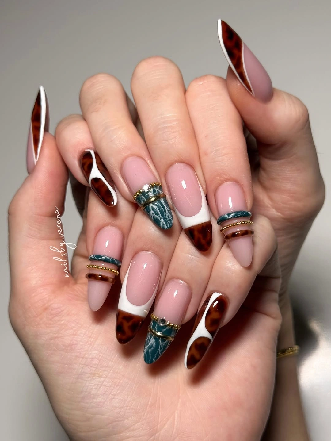 fall almond nails 2026 Brown French Tips With Tortoiseshell Accents