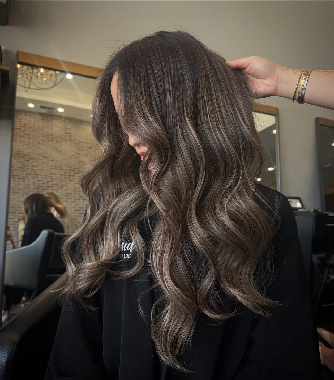 fall brunette hair colour 2026 Smoky Mushroom Brunette Balayage