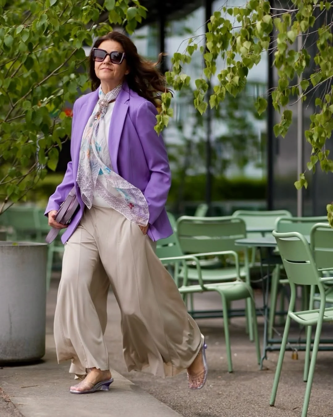 fall classy outfits women 2026 Lavender Blazer And Flowing Neutrals