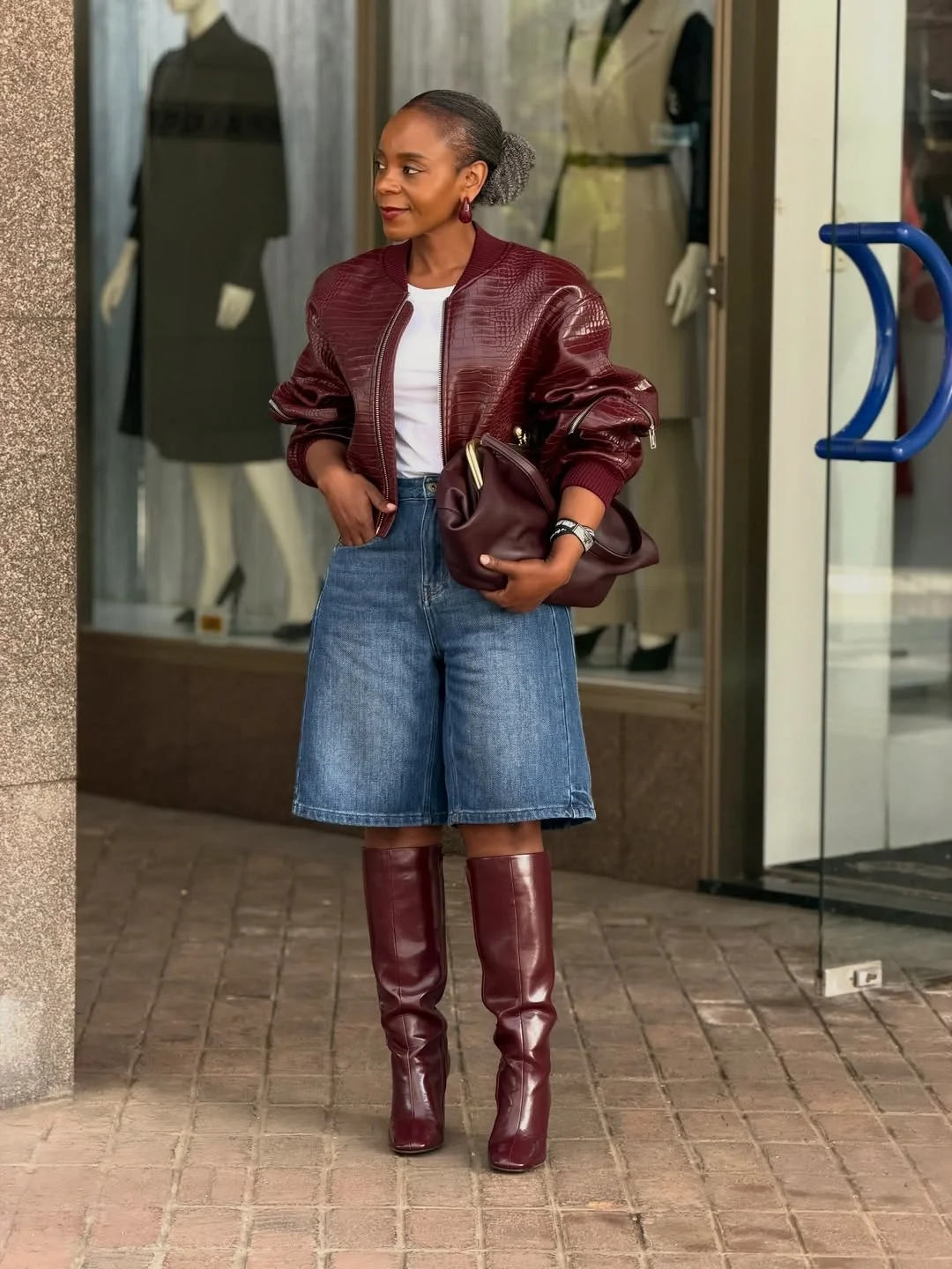 fall comfy outfits 2026 Rich Burgundy Layers That Make Denim Feel Brand New