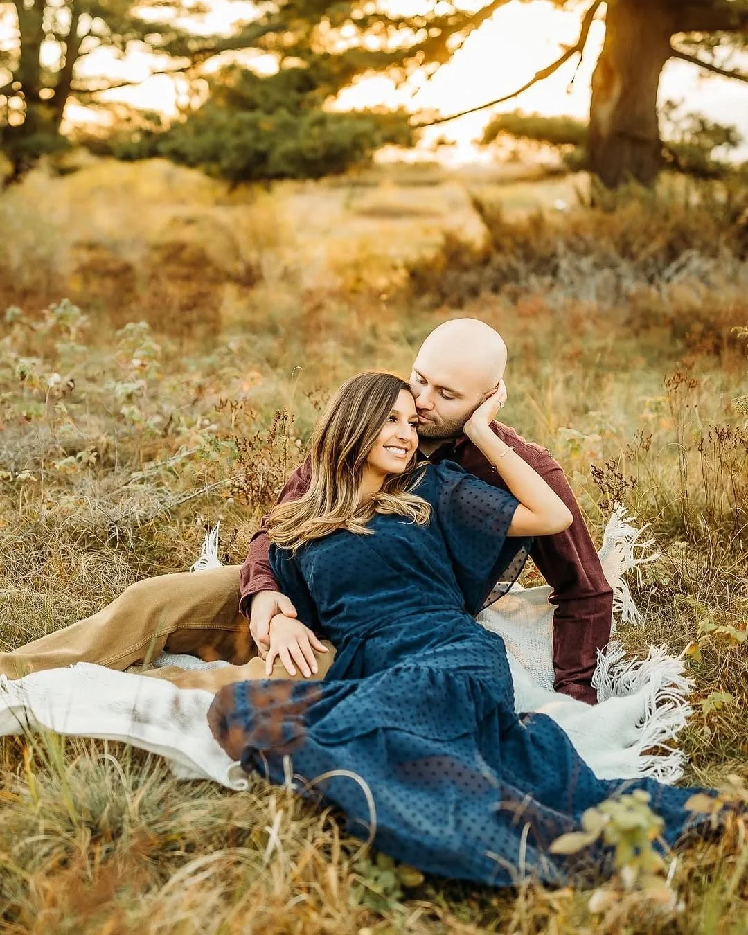 fall engagement photo outfits 2026 Navy Blue Romance For A Golden Meadow