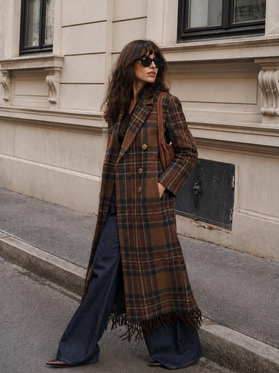 fall flannel shirt outfit women 2026 Cozy Plaid Layers With A Long Statement Coat