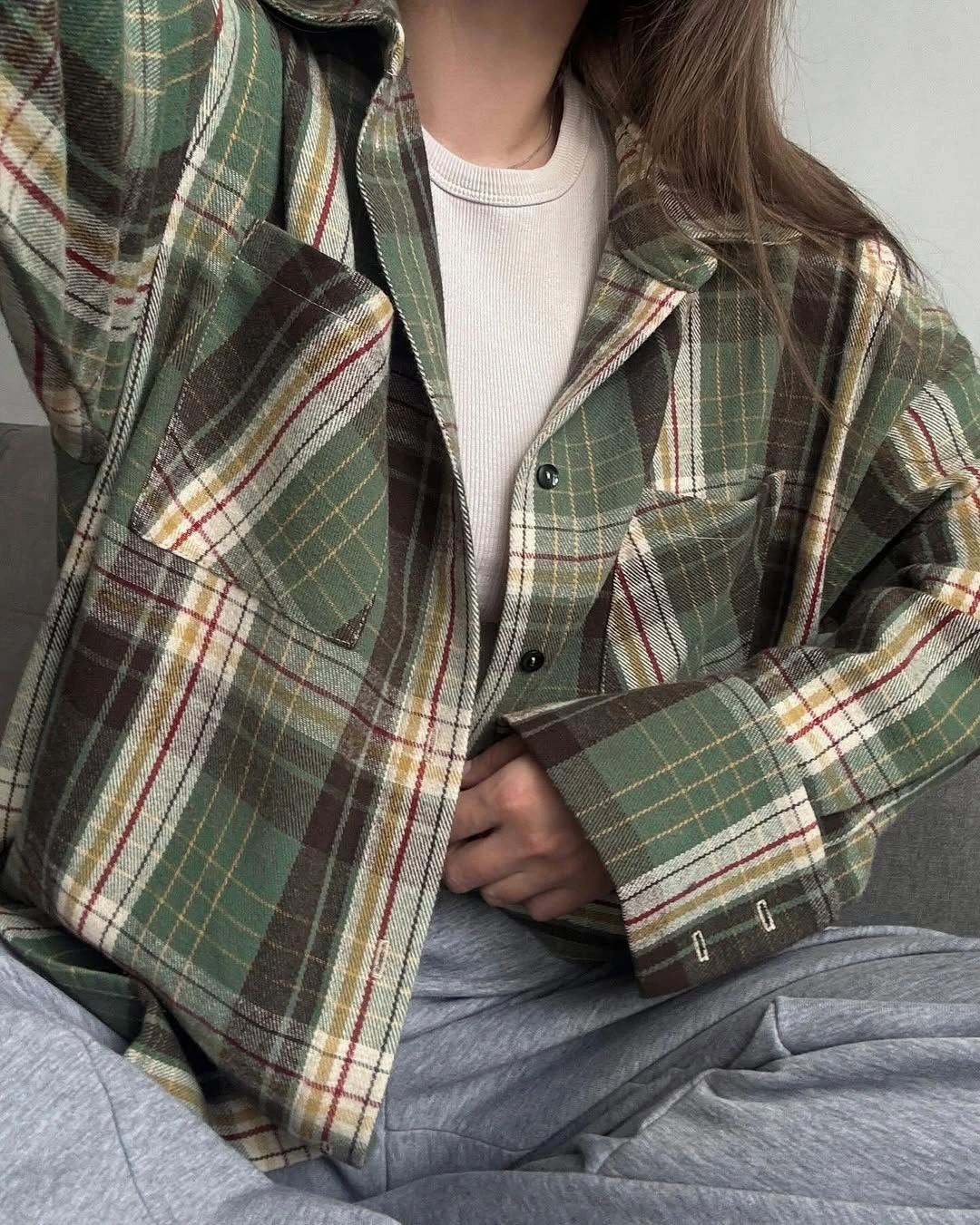 fall flannel shirt outfit women 2026 Fresh Green Plaid For Cozy Everyday Comfort