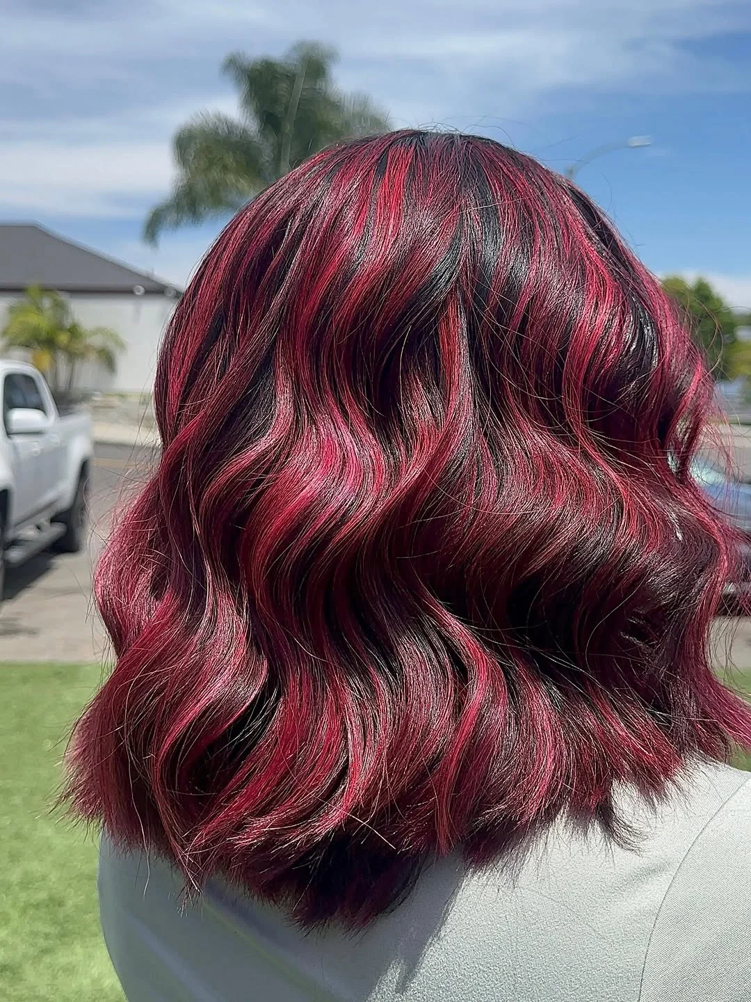 fall hair colour ideas 2026 Cherry Velvet Wavy Bob