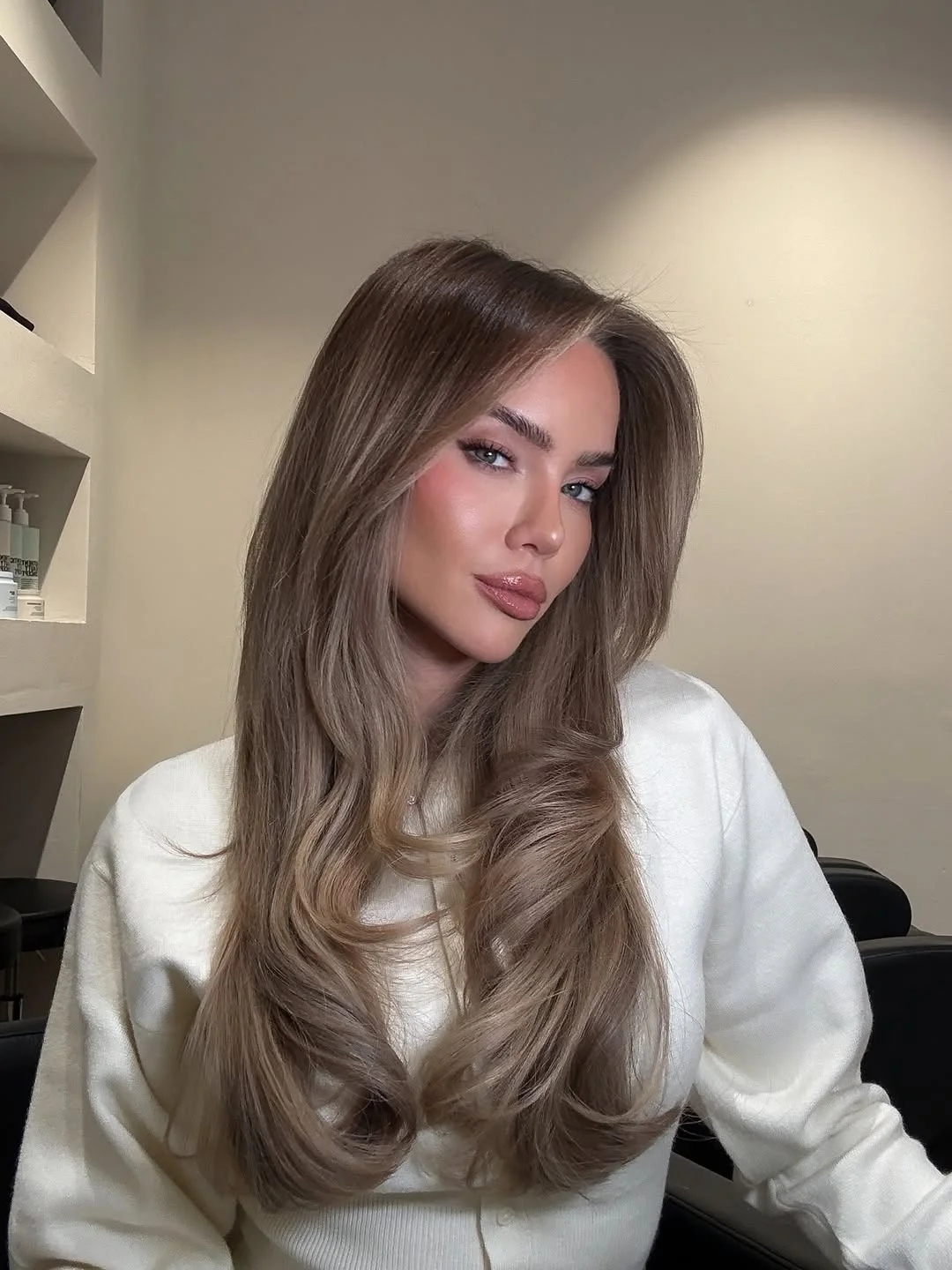 fall hair colour ideas 2026 Smoky Beige Brunette With Silky Volume