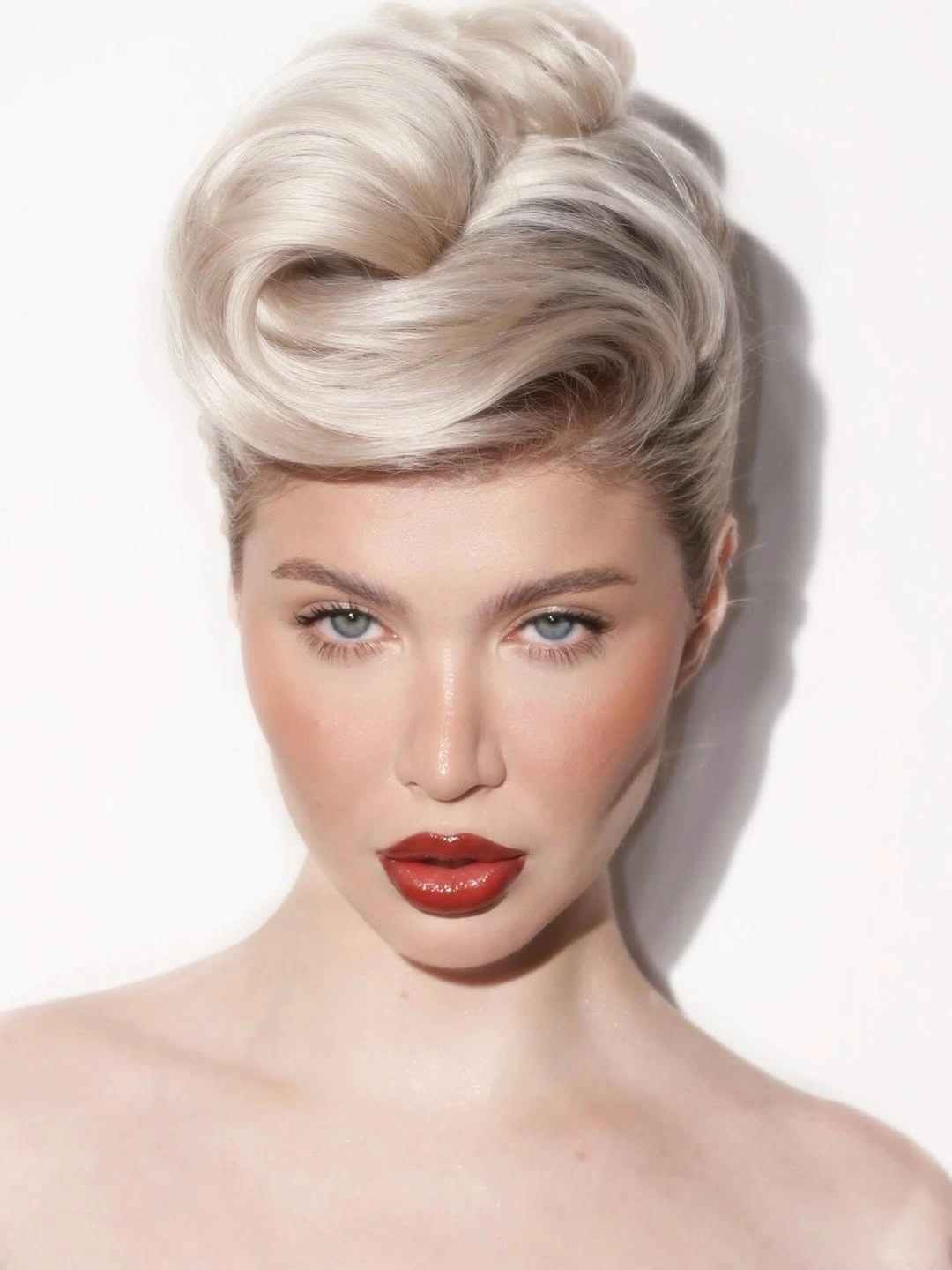 fall hairstyles for long hair 2026 Sculpted Platinum Vintage Updo