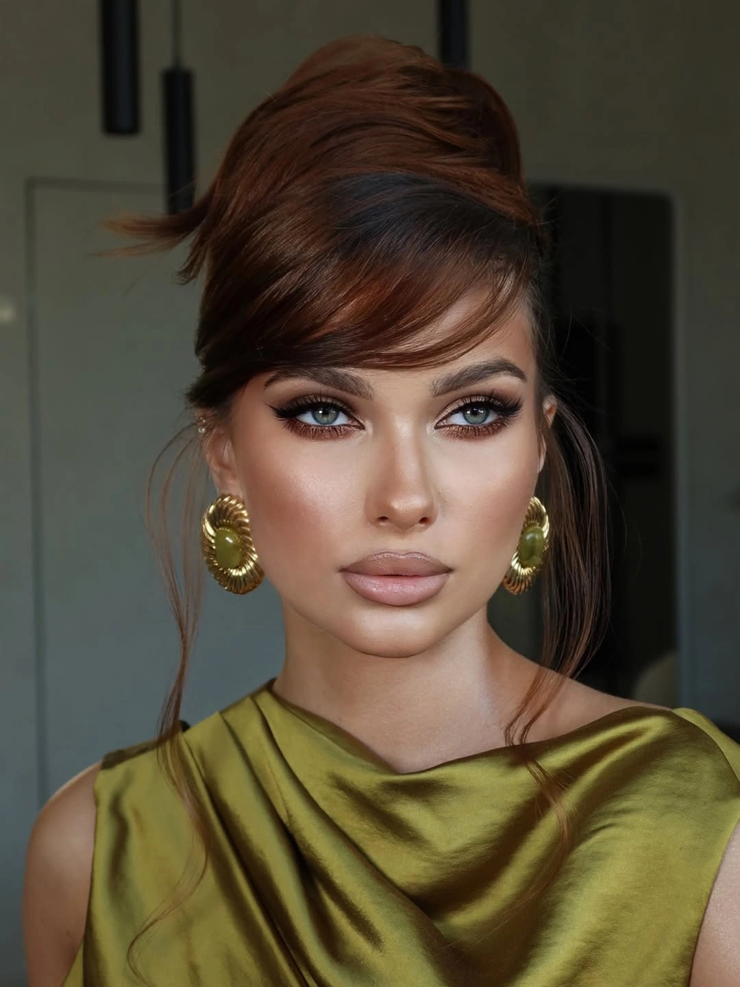 fall hairstyles for long hair 2026 Soft Vintage Updo With Side-Swept Fringe