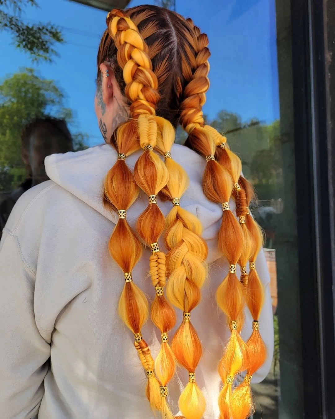 fall hairstyles for office 2026 Creative Bubble Braids With Bold Color