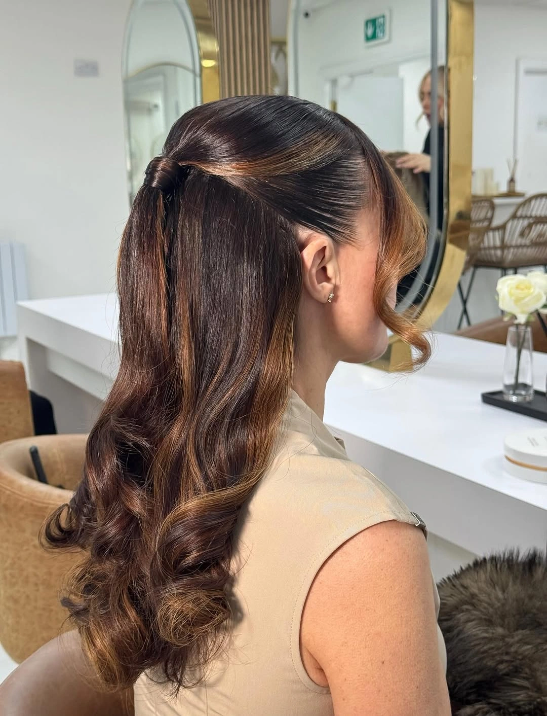 fall hairstyles for wedding guests 2026 Glossy Half Up Ponytail With Romantic Waves