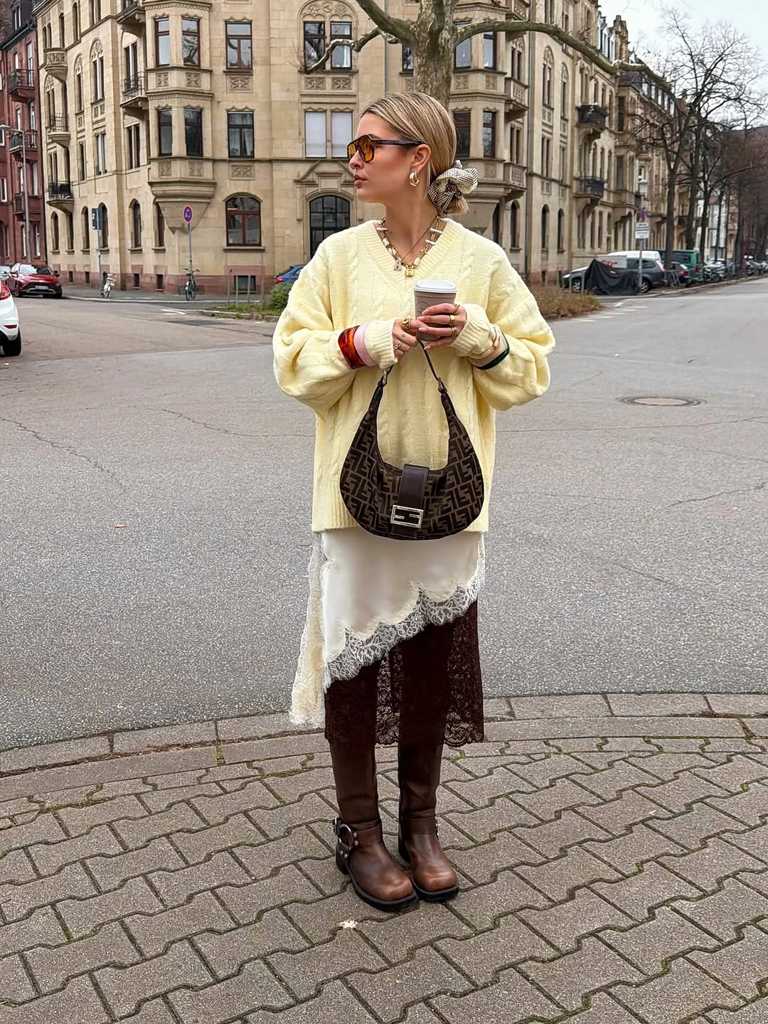 fall layering outfits 2026 Cream Knit Meets Romantic Slip Dressing