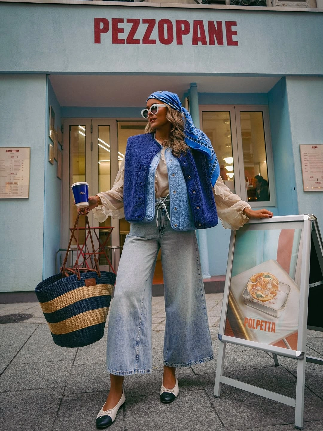 fall layering outfits 2026 Blue Layers With Playful Vintage Charm