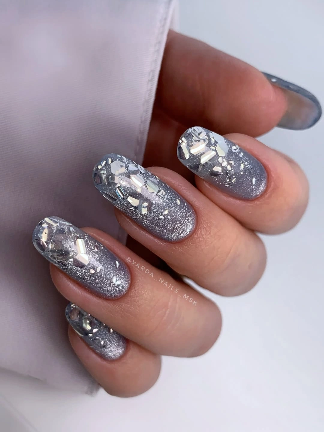 fall manicure 2026 Silver Crystal Nails For Autumn Celebrations