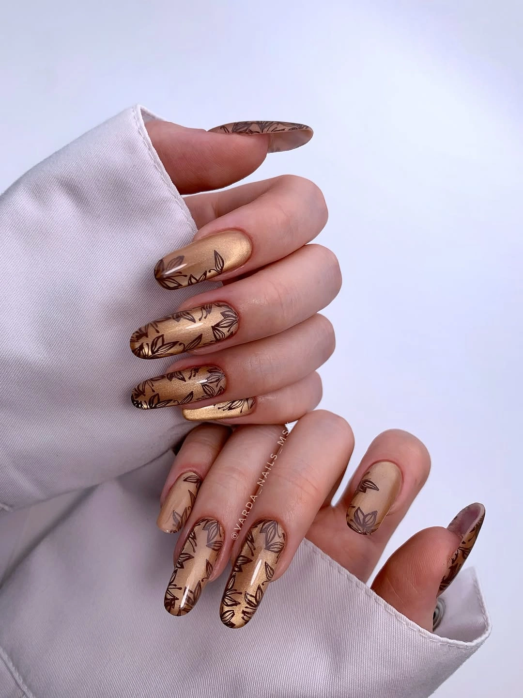fall nail art 2026 Golden Botanical Nails For Cozy Autumn Days