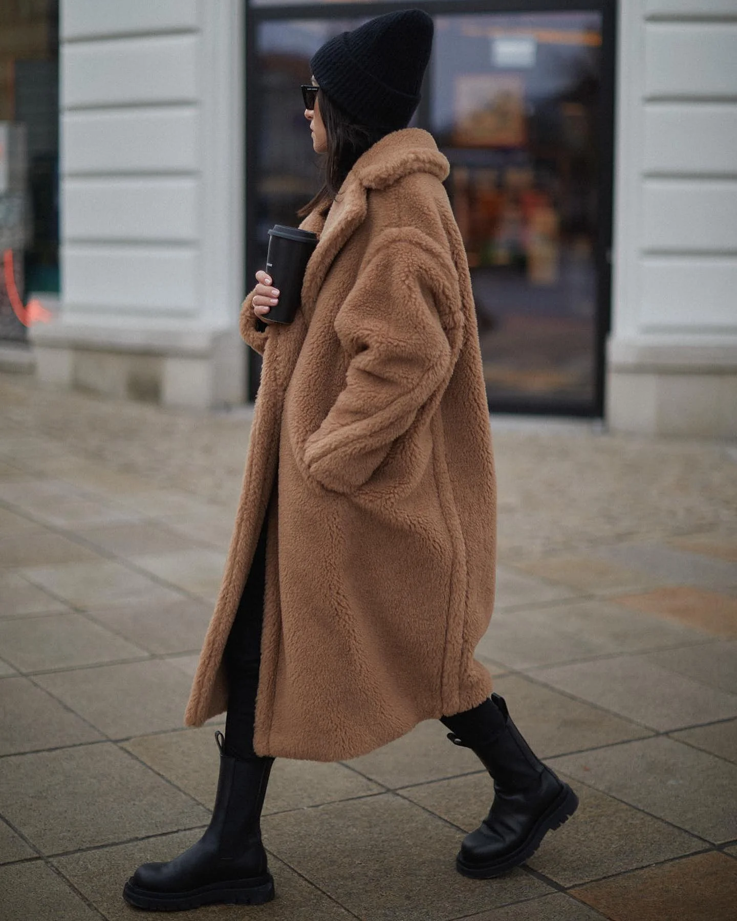 fall outfits teddy coat 2026 Brown Teddy Coat With Black Winter Essentials