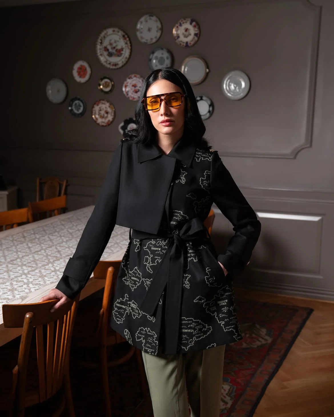 fall outfits with Duster coat 2026 Graphic Black Duster That Feels Quietly Artistic
