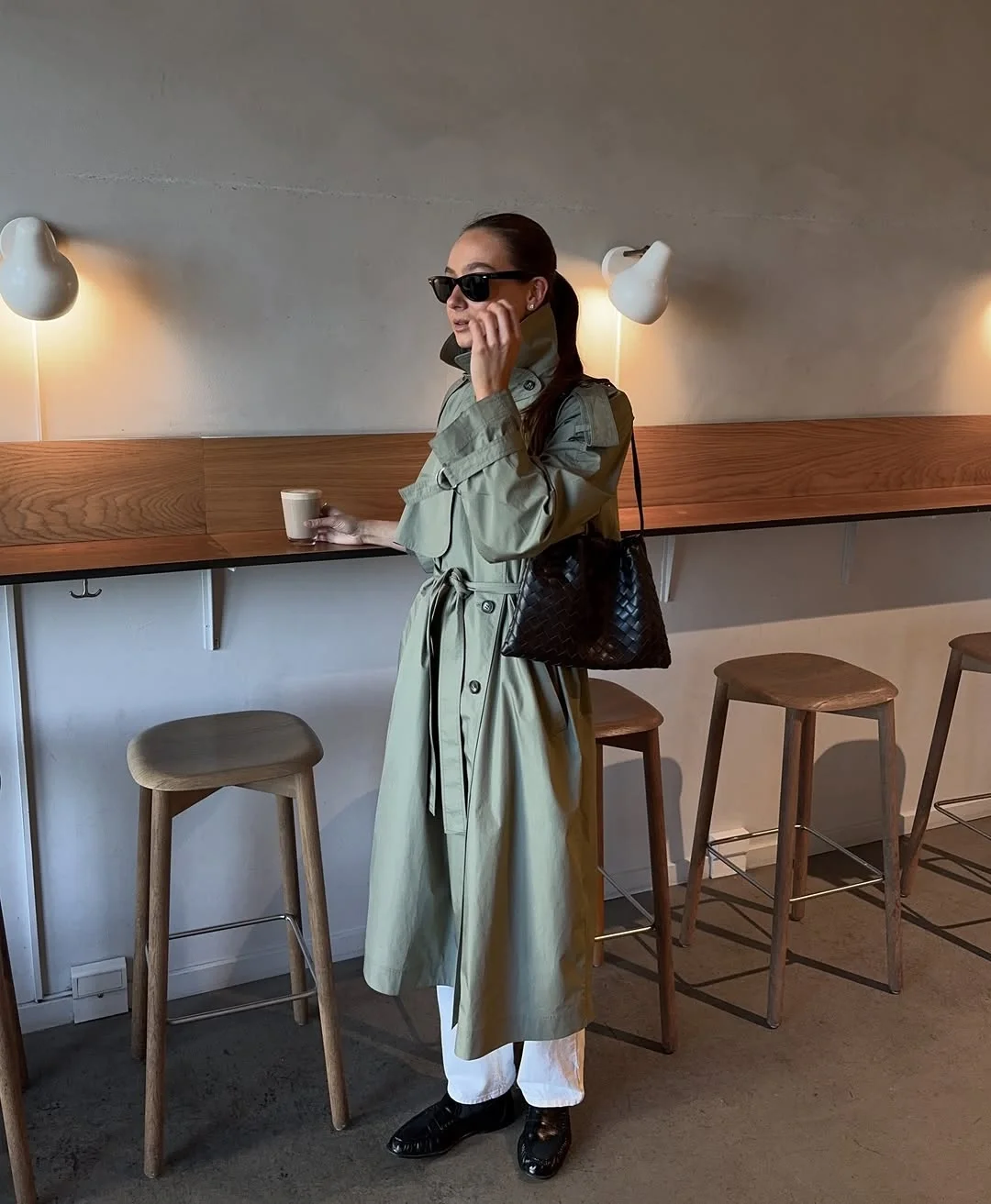fall outfits with Duster coat 2026 Muted Green Duster For Everyday Coffee Runs