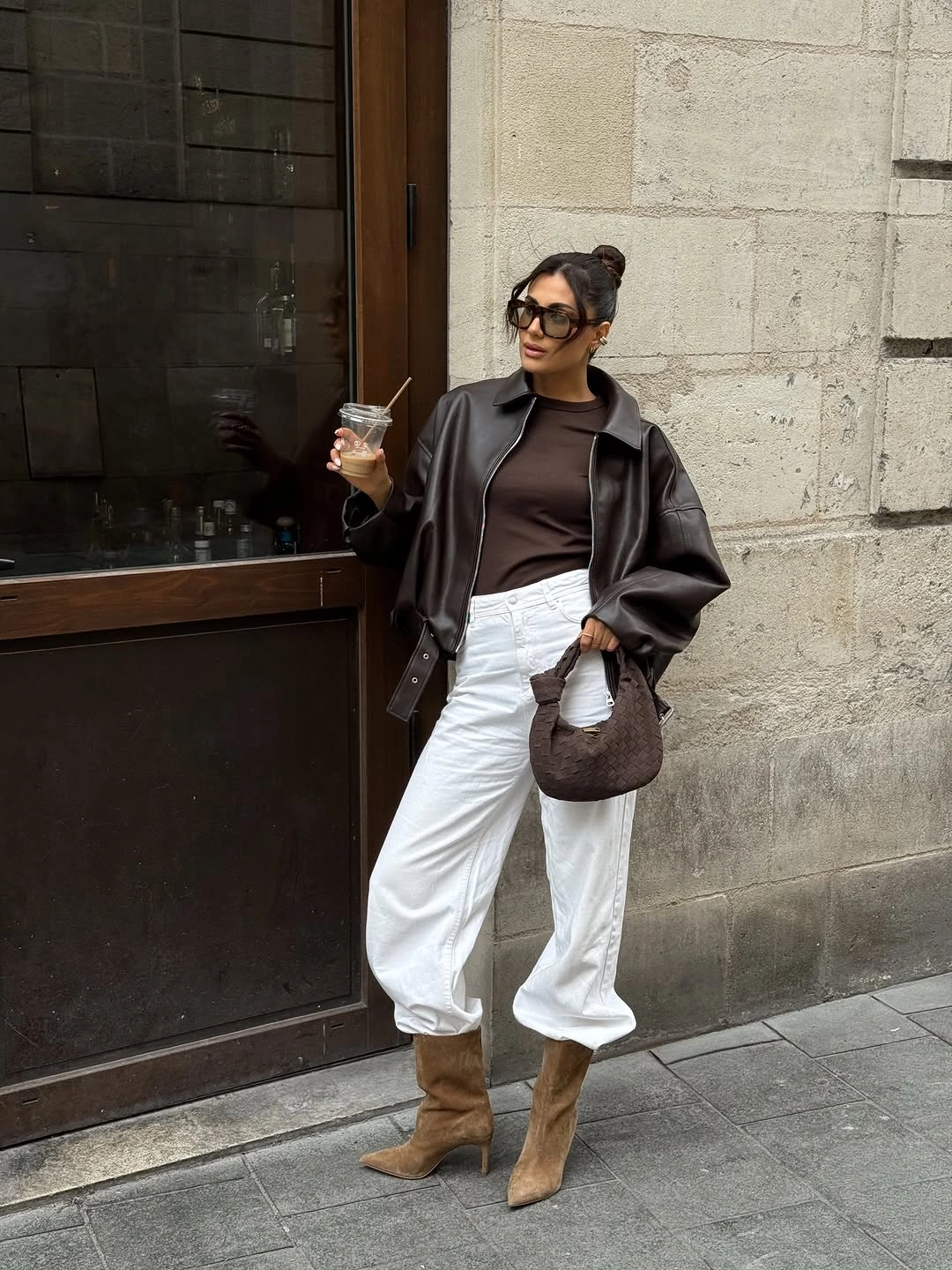 fall outfits with heeled boots 2026 Relaxed White Denim And Suede Boots