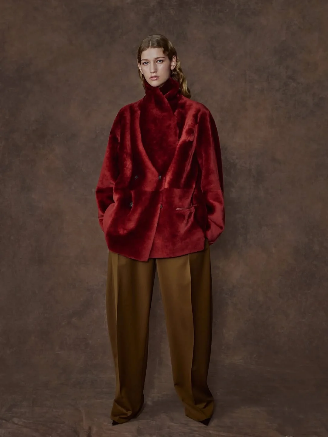 fall outfits with peacoat 2026 Deep Wine Texture Meets Relaxed Tailoring