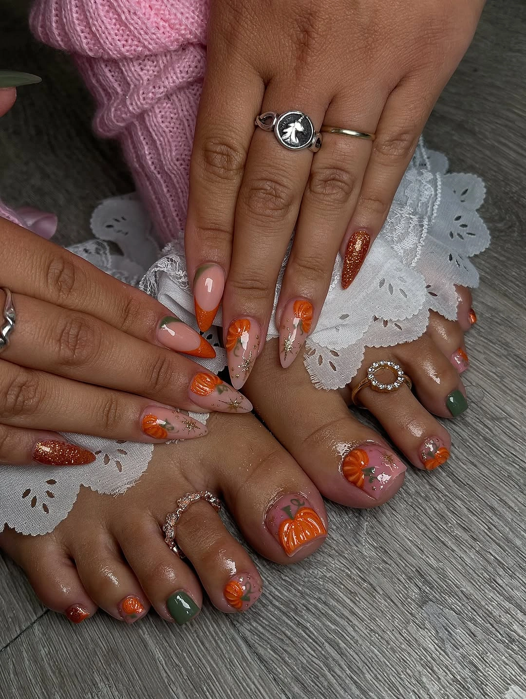 fall pedicure ideas 2026 Pumpkin Nail Art with Autumn Charm