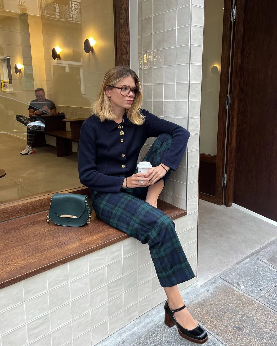 fall plaid outfits for women 2026 Classic Plaid Pants With A Navy Knit