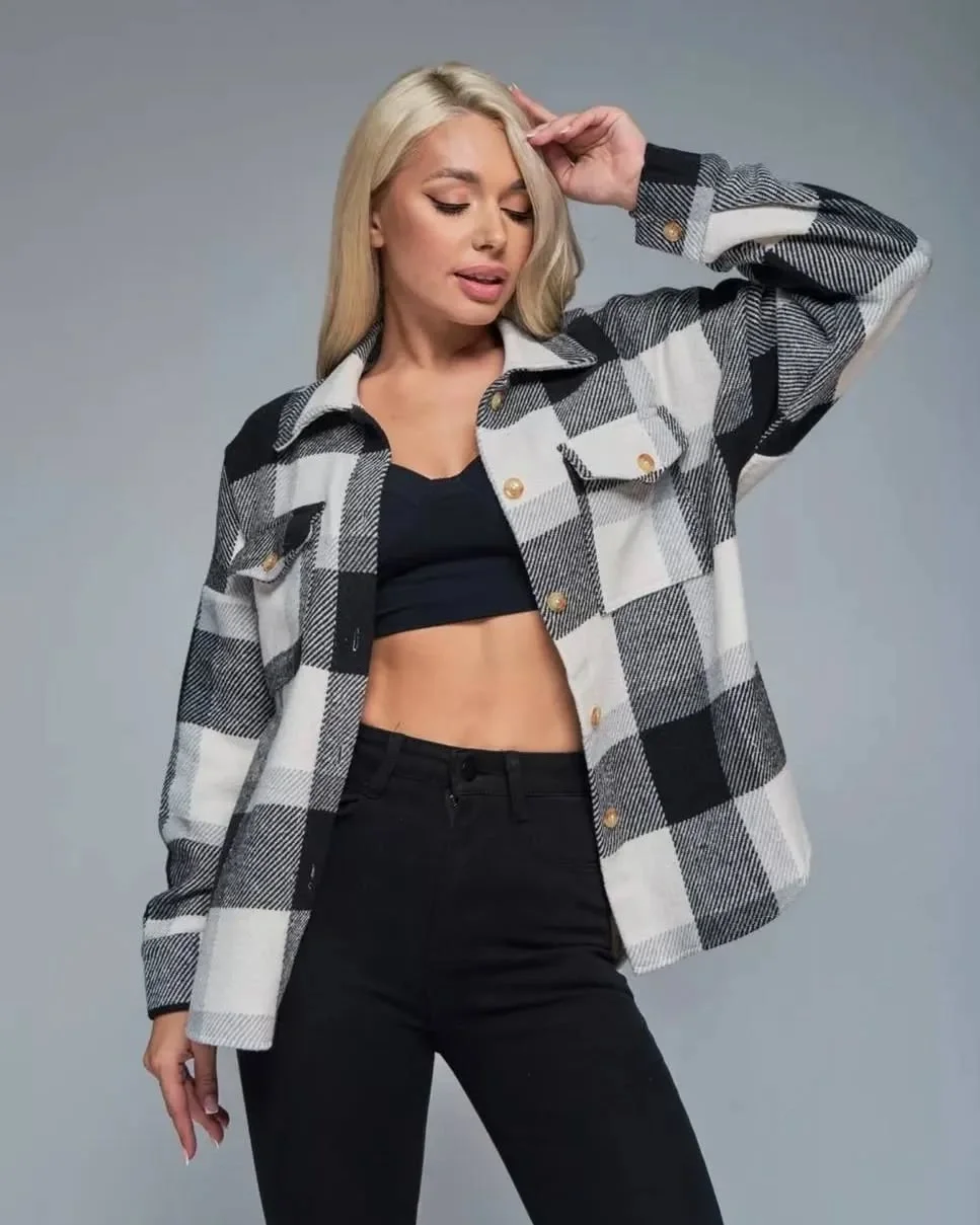 fall plaid outfits for women 2026 Black And White Plaid Shacket