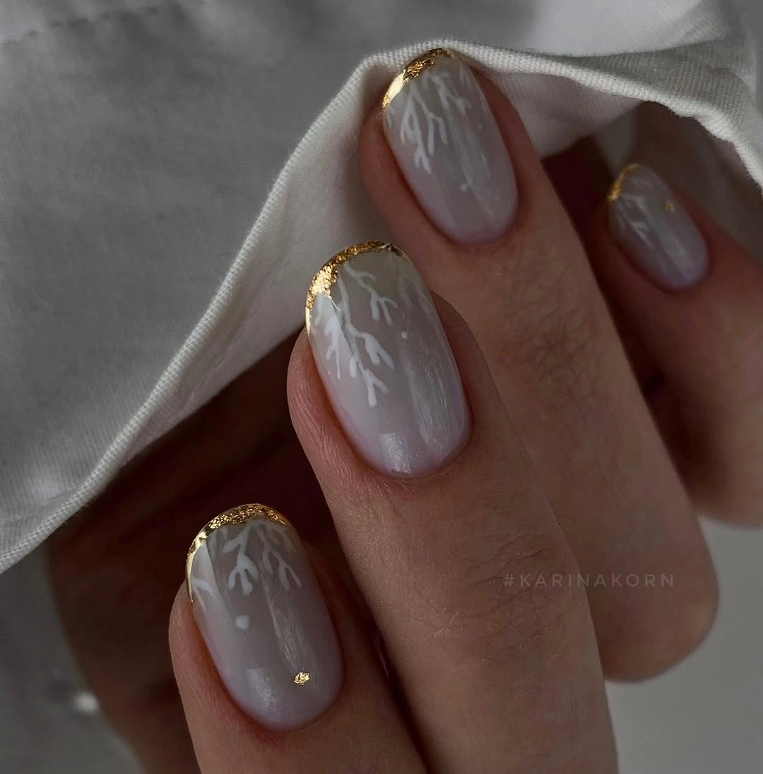 fall short nails 2026 Soft Gray Nails with Golden French Tips