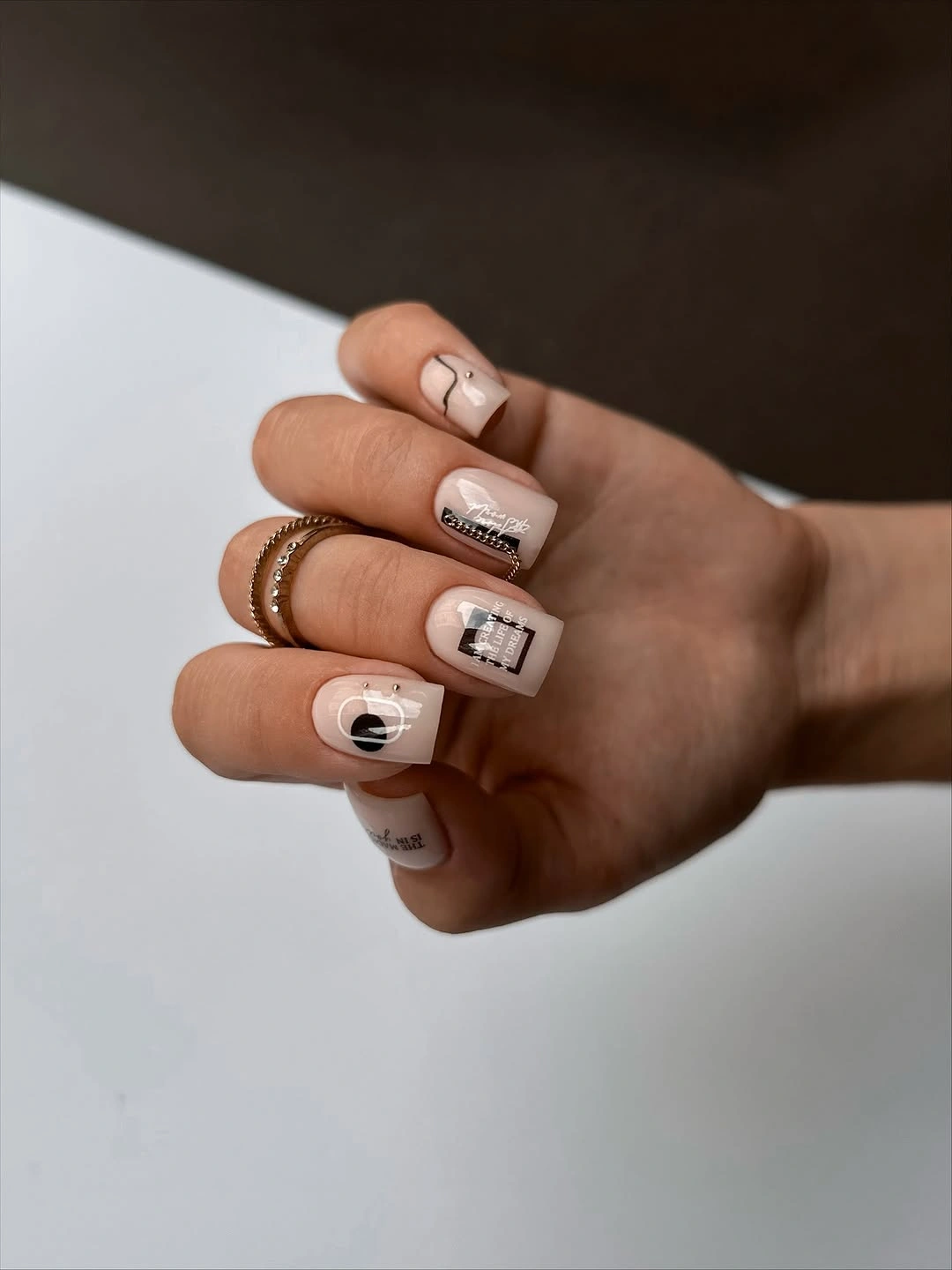 fall short nails 2026 Minimal Graphic Square Nails with Editorial Style