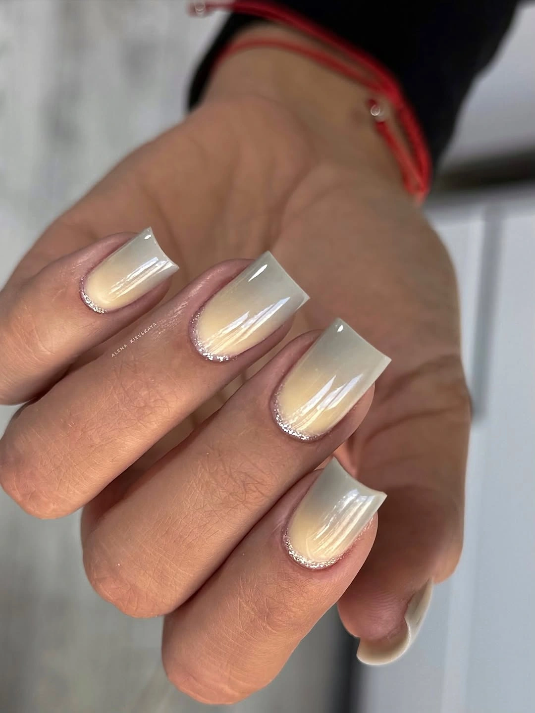 fall short nails 2026 Milky Ombre Nails with a Soft Shimmer Finish