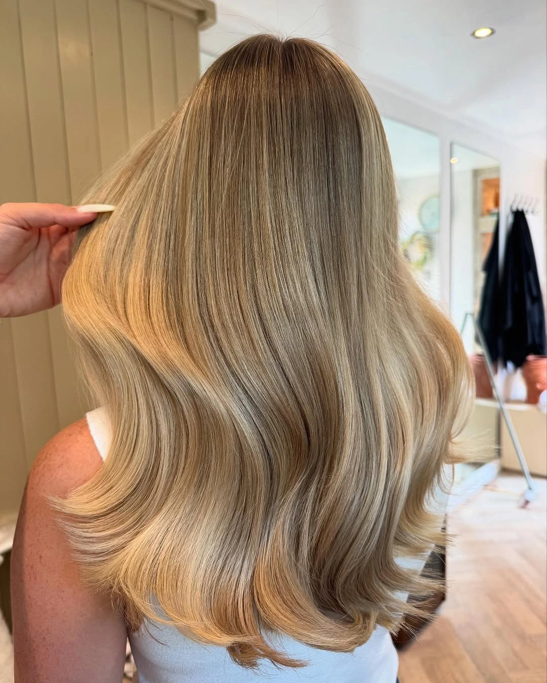 dirty blonde hair color Silky Champagne Blend With Invisible Dimension