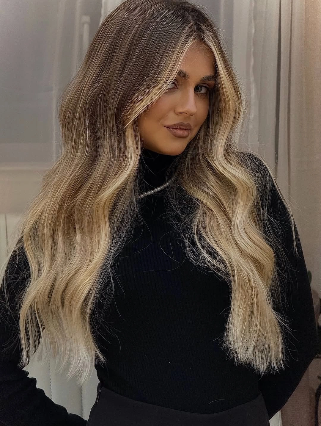 hair lowlights: color ideas and inspiration Long Espresso Hair With Creamy Blonde Contrast