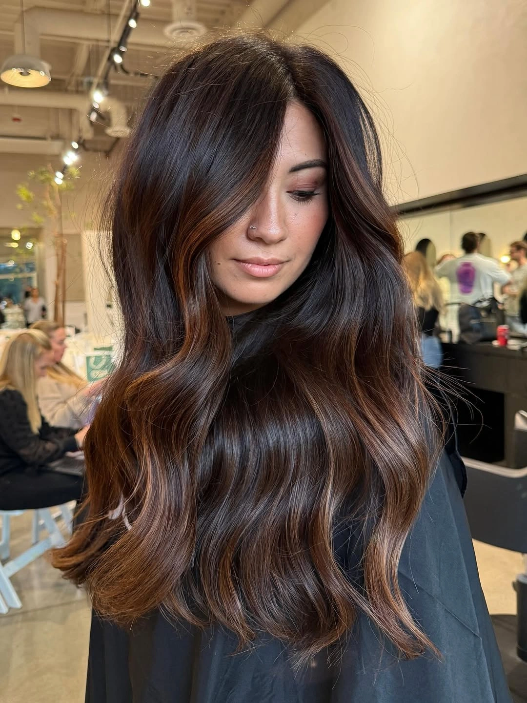 hair lowlights: color ideas and inspiration Deep Chocolate Lowlights With Glossy Waves