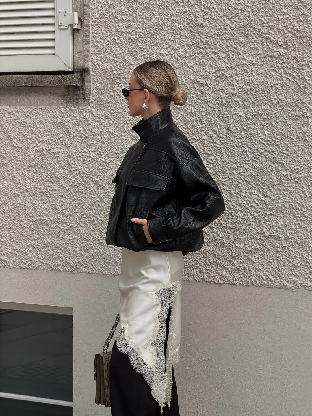 lace layering fall outfit 2026 Mixing Leather With Delicate Lace