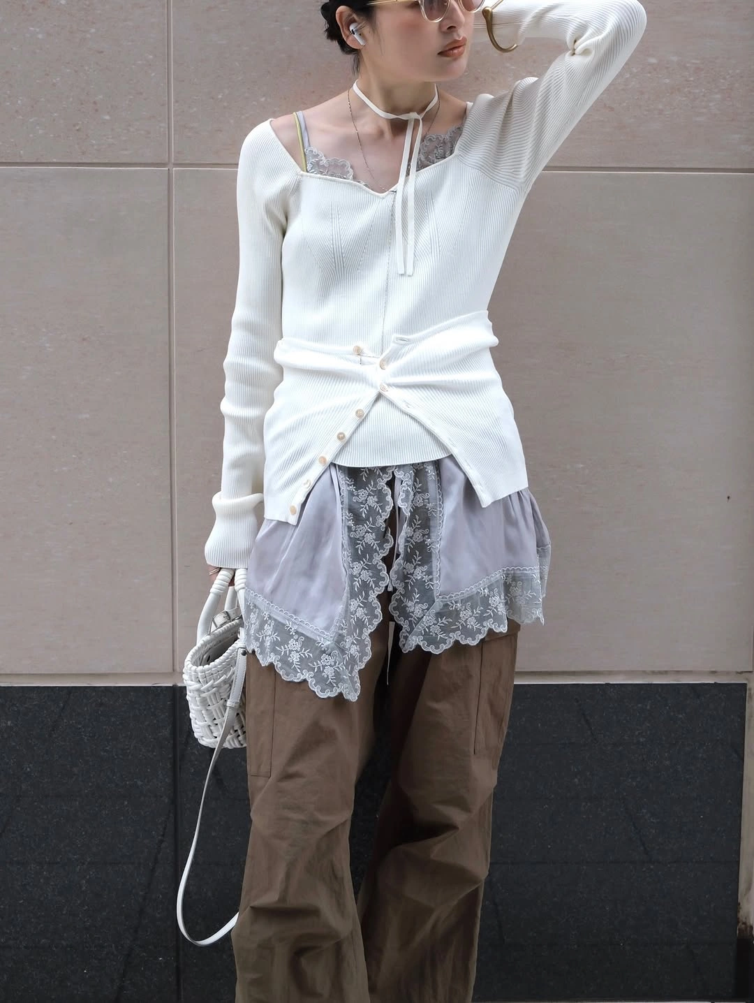 lace layering fall outfit 2026 Delicate Knit With Romantic Lace